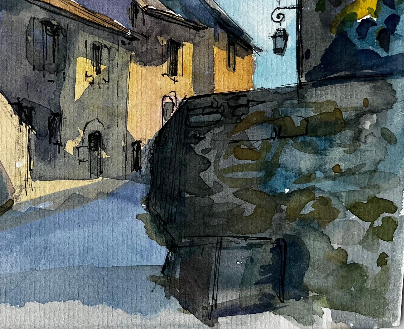 Pierre Neveusunlit Village Street French Countryside Watercolour By Pierre Neveu photo Art