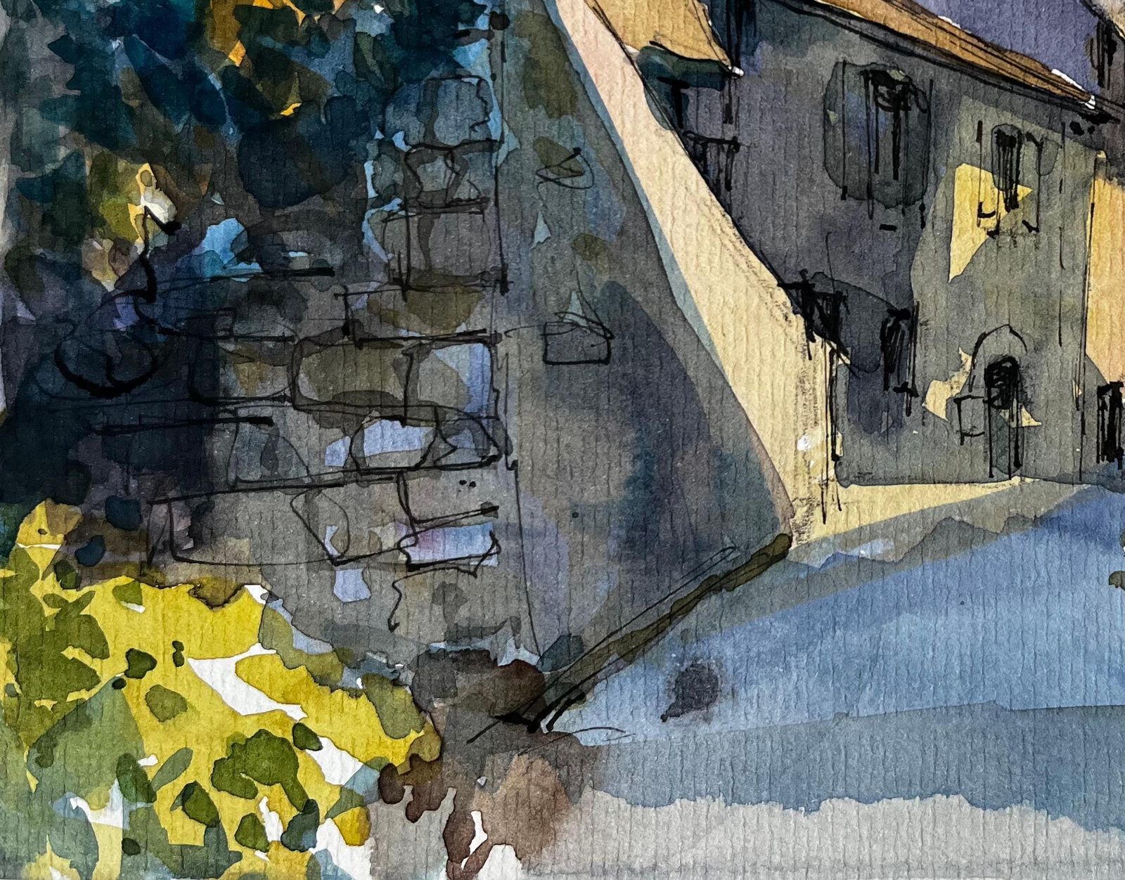 Pierre Neveusunlit Village Street French Countryside Watercolour By Pierre Neveu photo vinterior