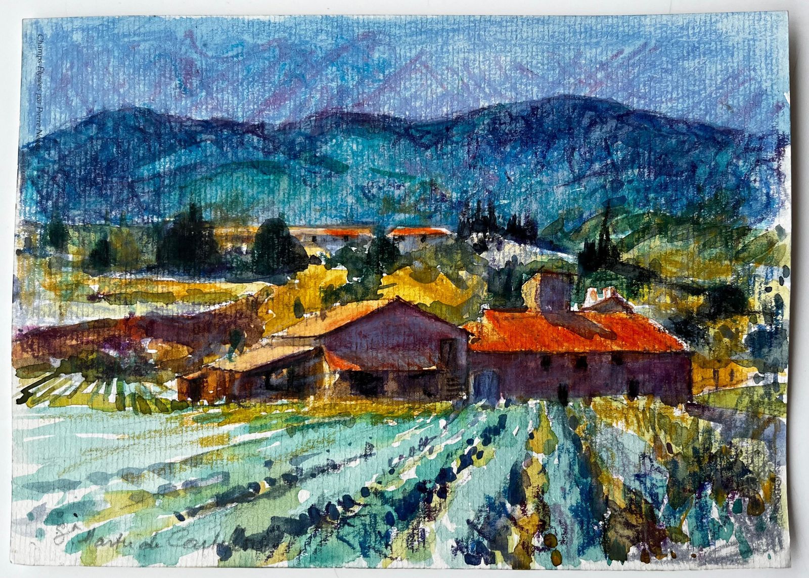 Pierre Neveusaint Martin De Castillon Provence Farmhouse And Lavender Fields Watercolour photo furniture