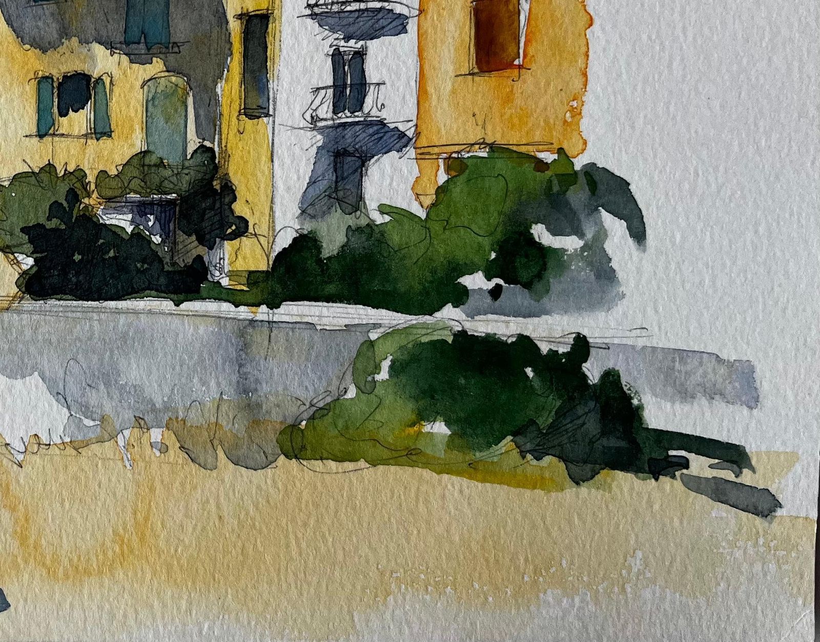 Pierre Neveusunlit Provence Village With Terracotta Roofs French Watercolour photo 468.0