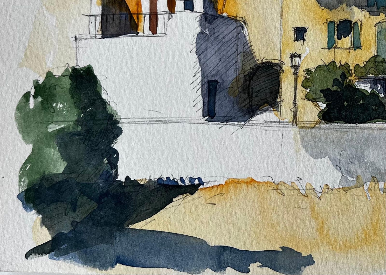 Pierre Neveusunlit Provence Village With Terracotta Roofs French Watercolour photo vinterior