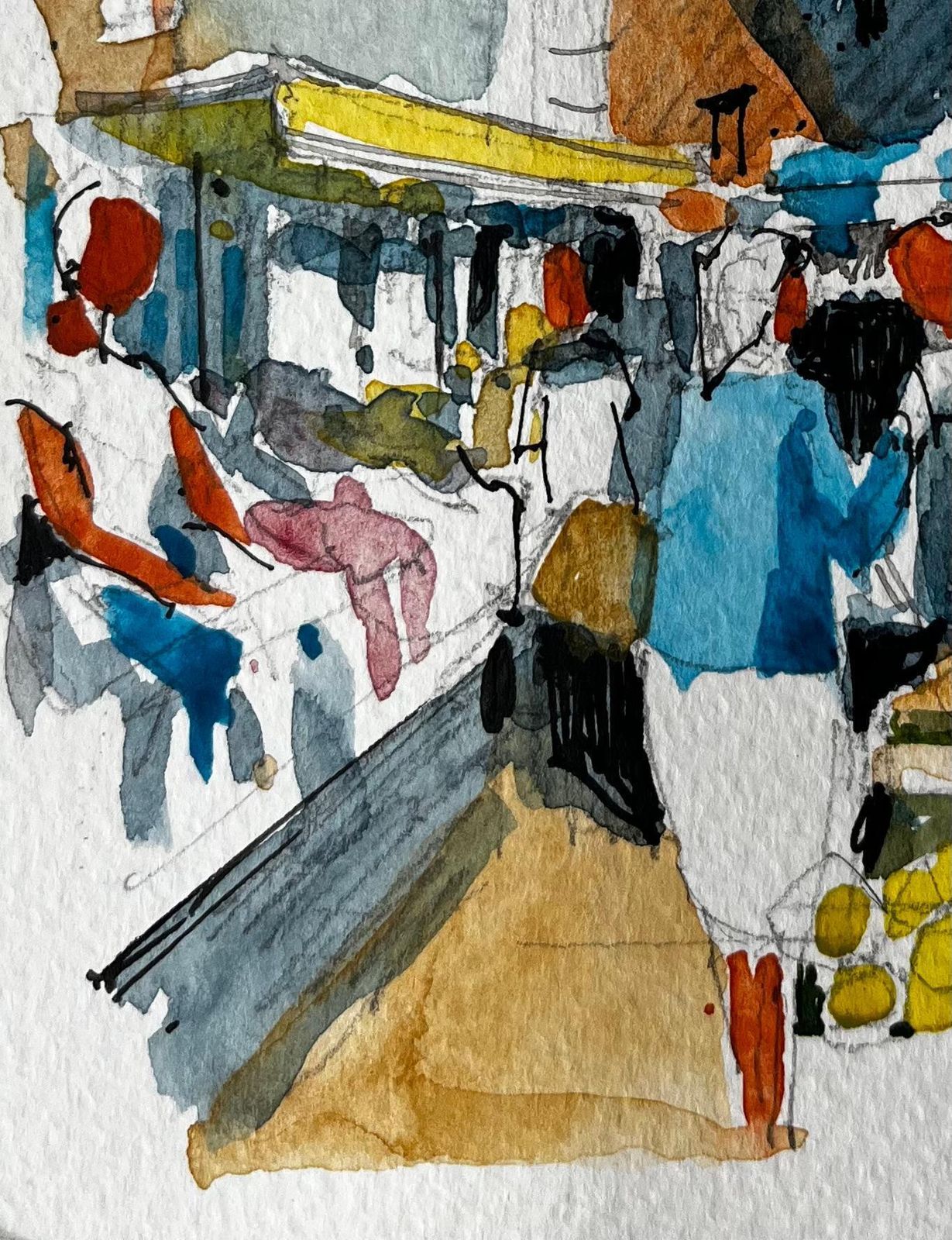 Pierre Neveumediterranean Market Scene With Clock Tower And Shaded Stalls In Southern France photo Art
