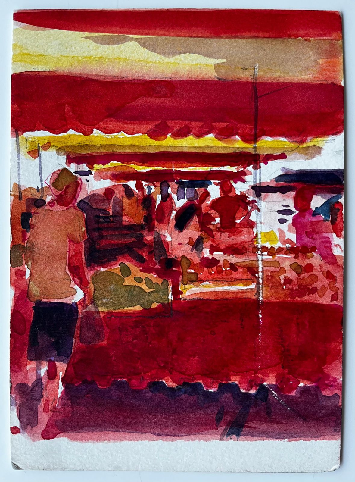 Pierre Neveuprovençal Market Scene Under Red And Yellow Awnings French Riviera Study photo furniture