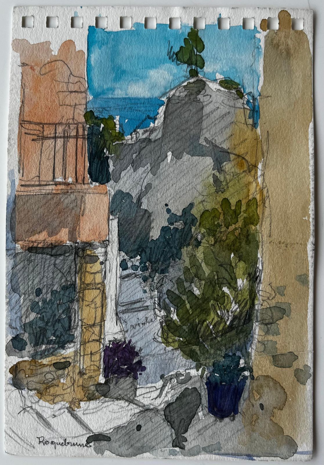Pierre Neveuroquebrune Village Pathway With Distant Sea View French Riviera Study photo furniture