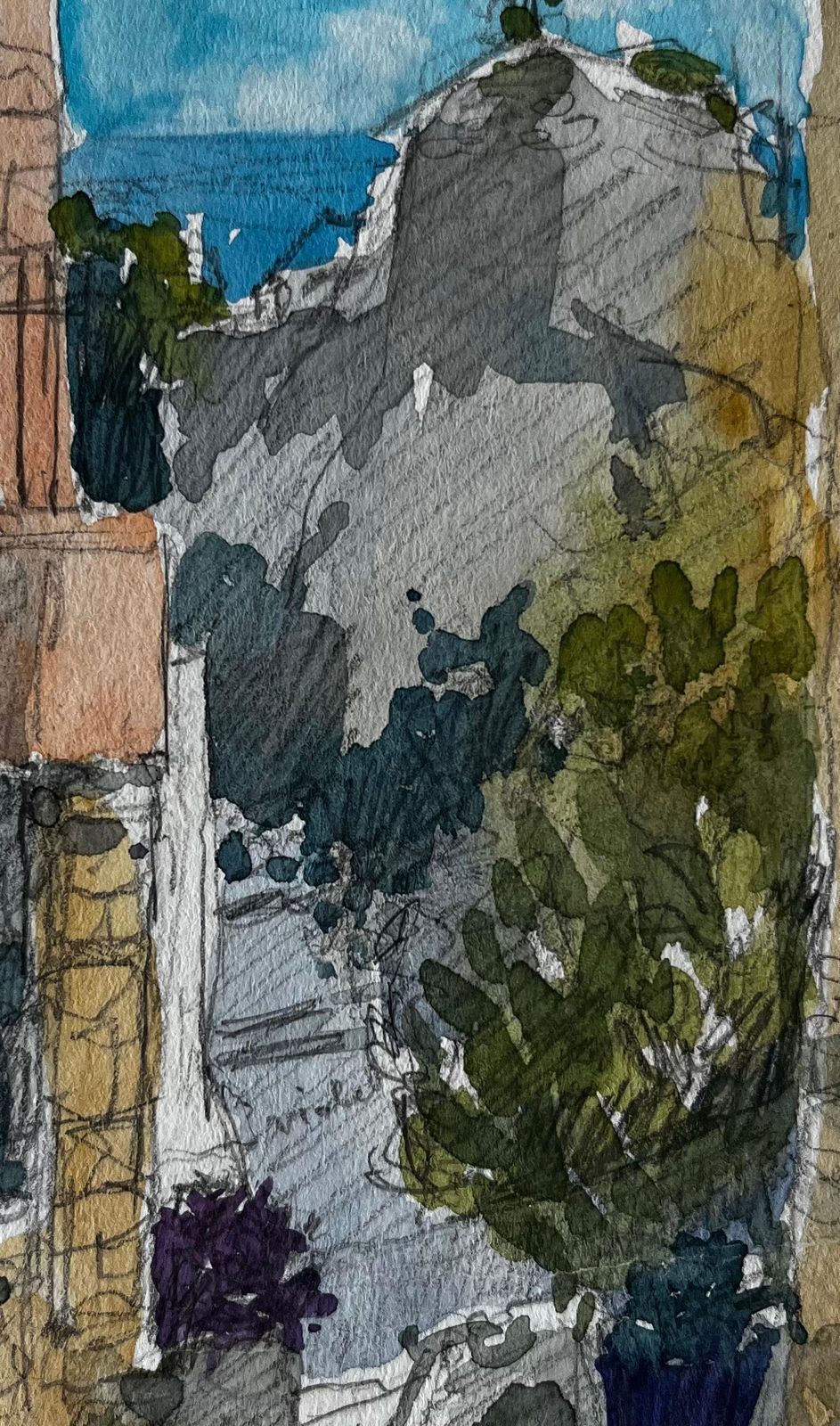 Pierre Neveuroquebrune Village Pathway With Distant Sea View French Riviera Study photo buy