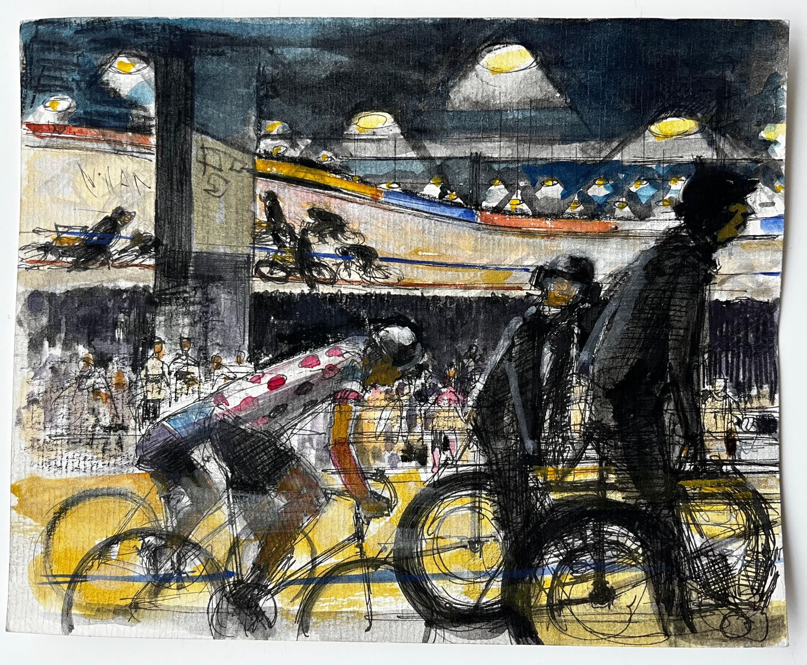 Pierre Neveufrench Indoor Cycling Velodrome Scene With Cyclists And Spectators Modern Study photo furniture