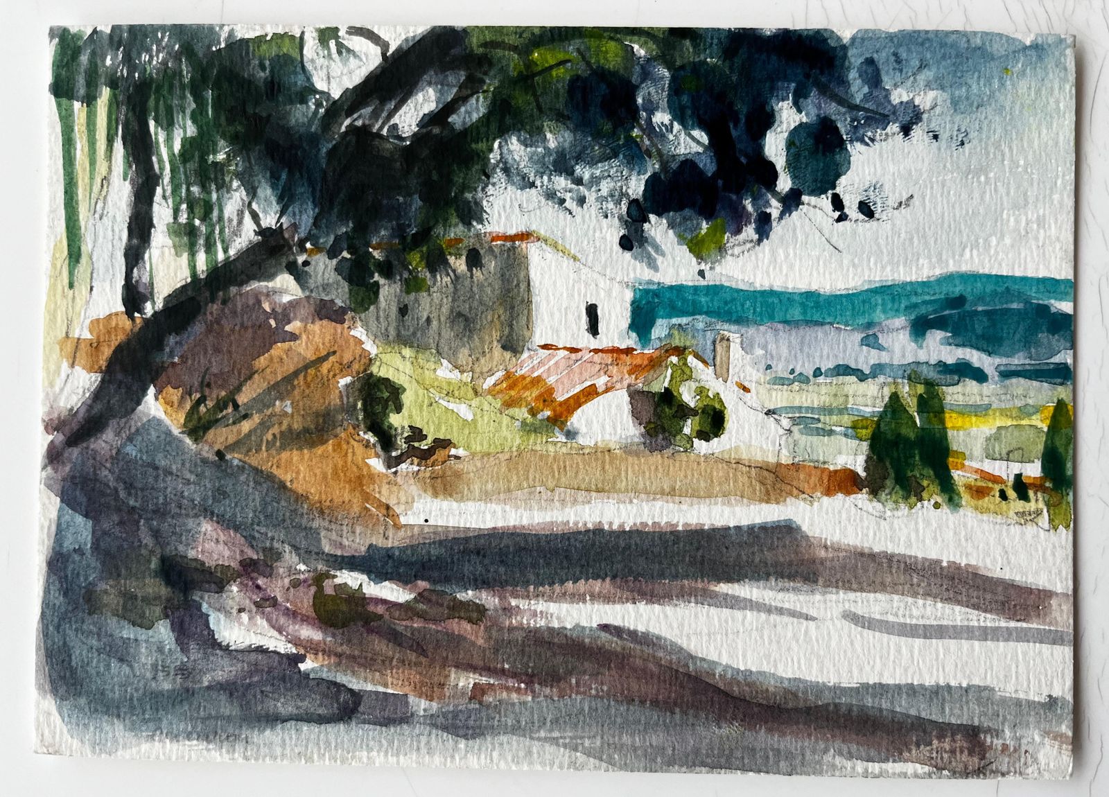 Pierre Neveumediterranean Landscape With Whitewashed Houses And Sea View French Modern Study photo furniture