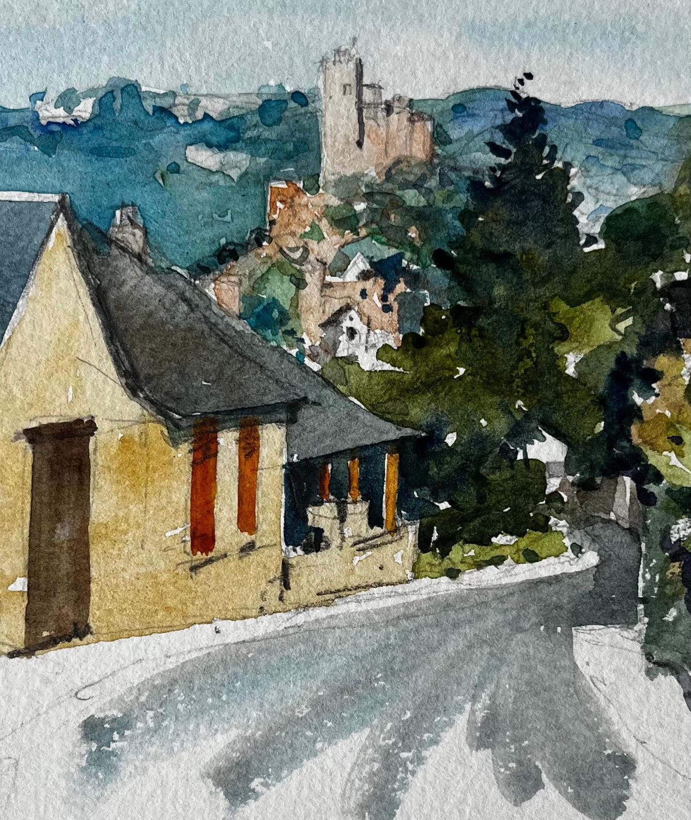 Pierre Neveuhilltop Village View In Kayac Dordogne Countryside Watercolour Study photo buy