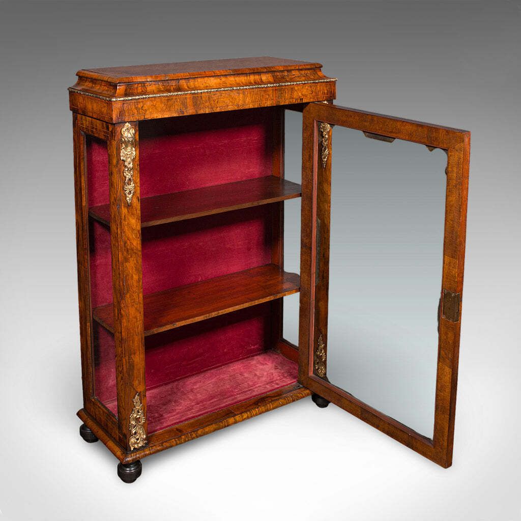 Antique Pier Cabinet English Walnut Glazed Display Bookcase Victorian 1860 photo furniture