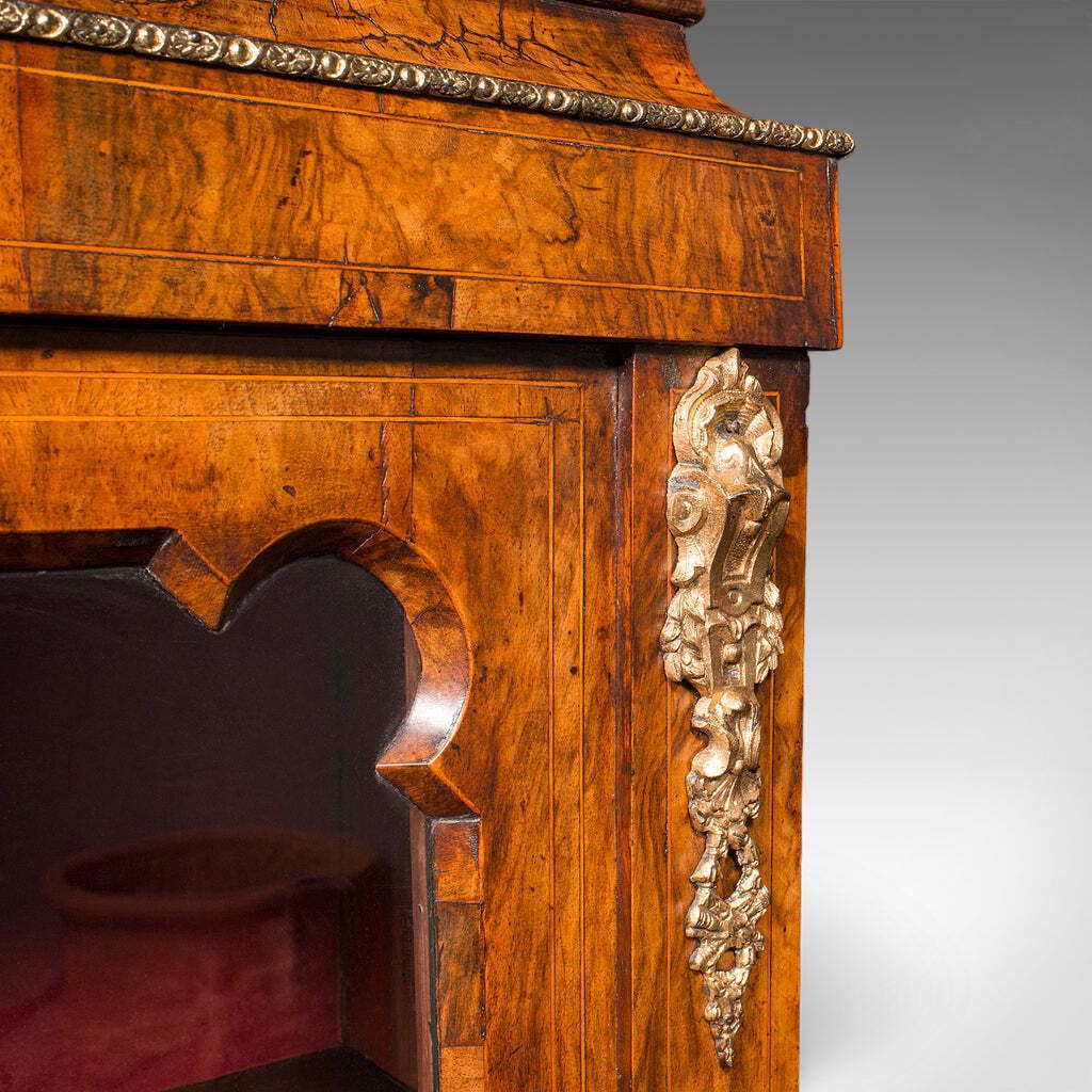 photo for sale Antique Pier Cabinet English Walnut Glazed Display Bookcase Victorian 1860