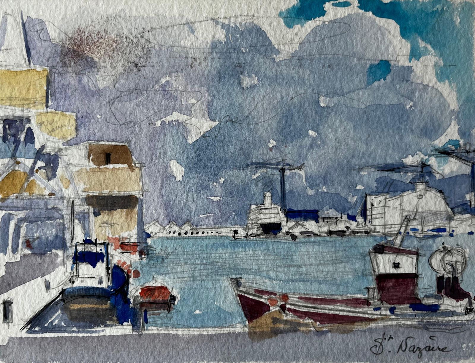 Pierre Neveusaint Nazaire French Harbour Boats And Shipyard Study Modern French