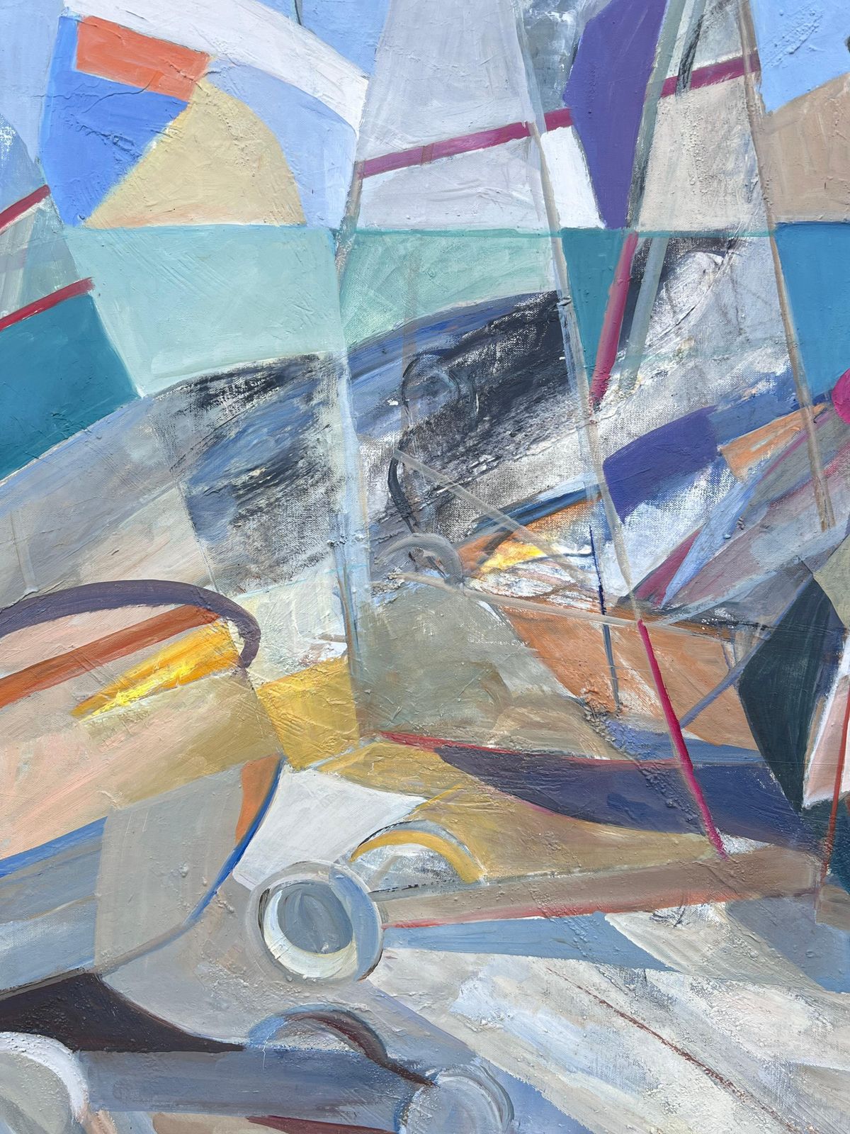Jacqueline Verdet (1931 2023)huge French Contemporary Modernist Abstract Oil Painting Sailing Yachts At Sea photo vintage