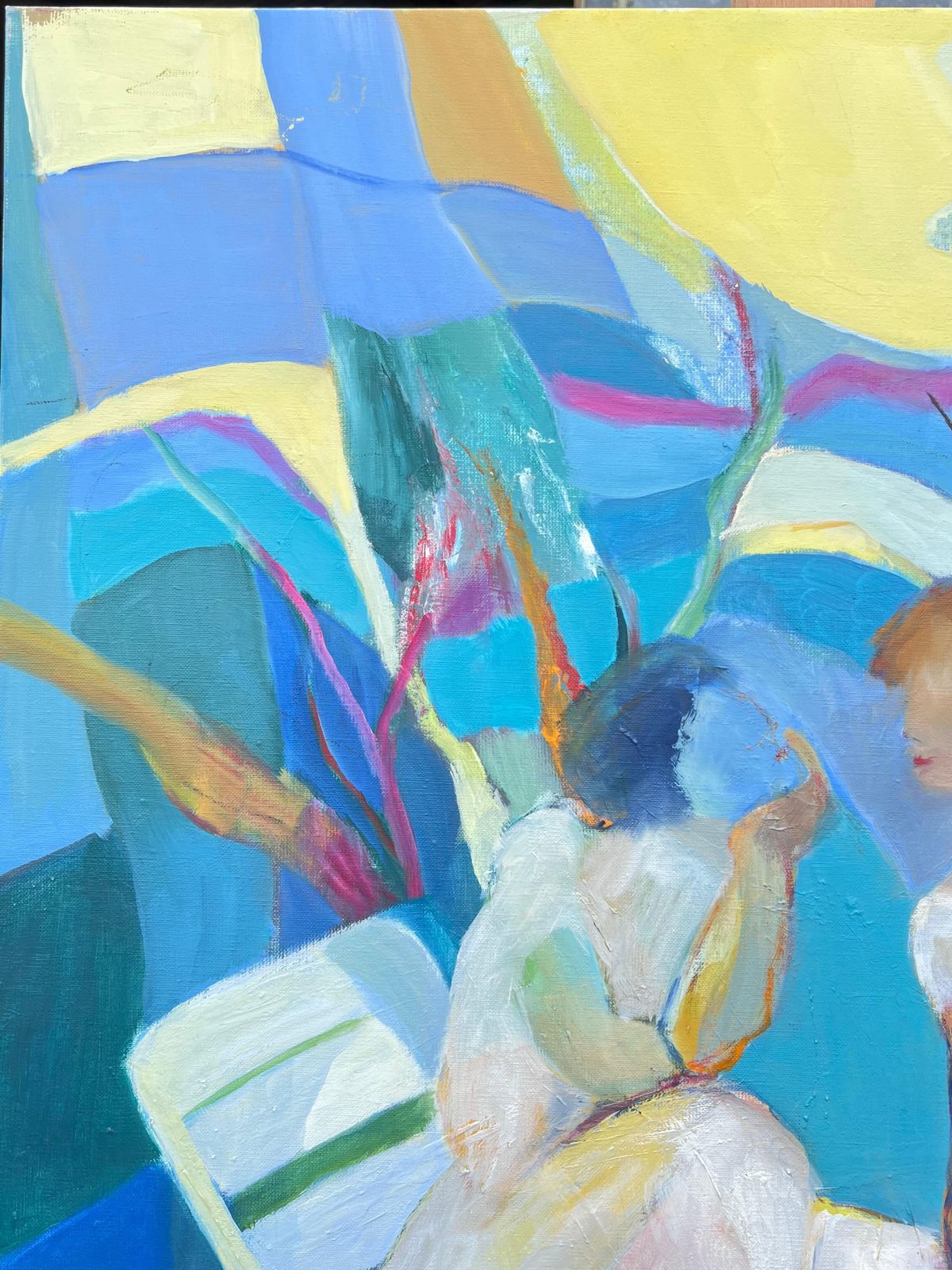 Jacqueline Verdet (1931 2023)huge French Contemporary Modernist Abstract Oil Painting Ladies Chatting Garden photo vintage