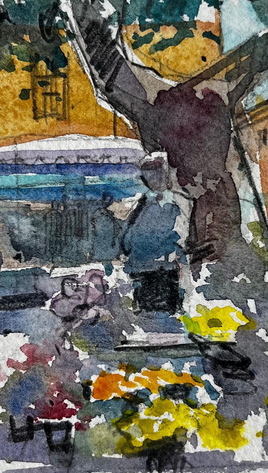 Pierre Neveuprovence Village Flower Market Scene Watercolour French Post Impressionist photo buy
