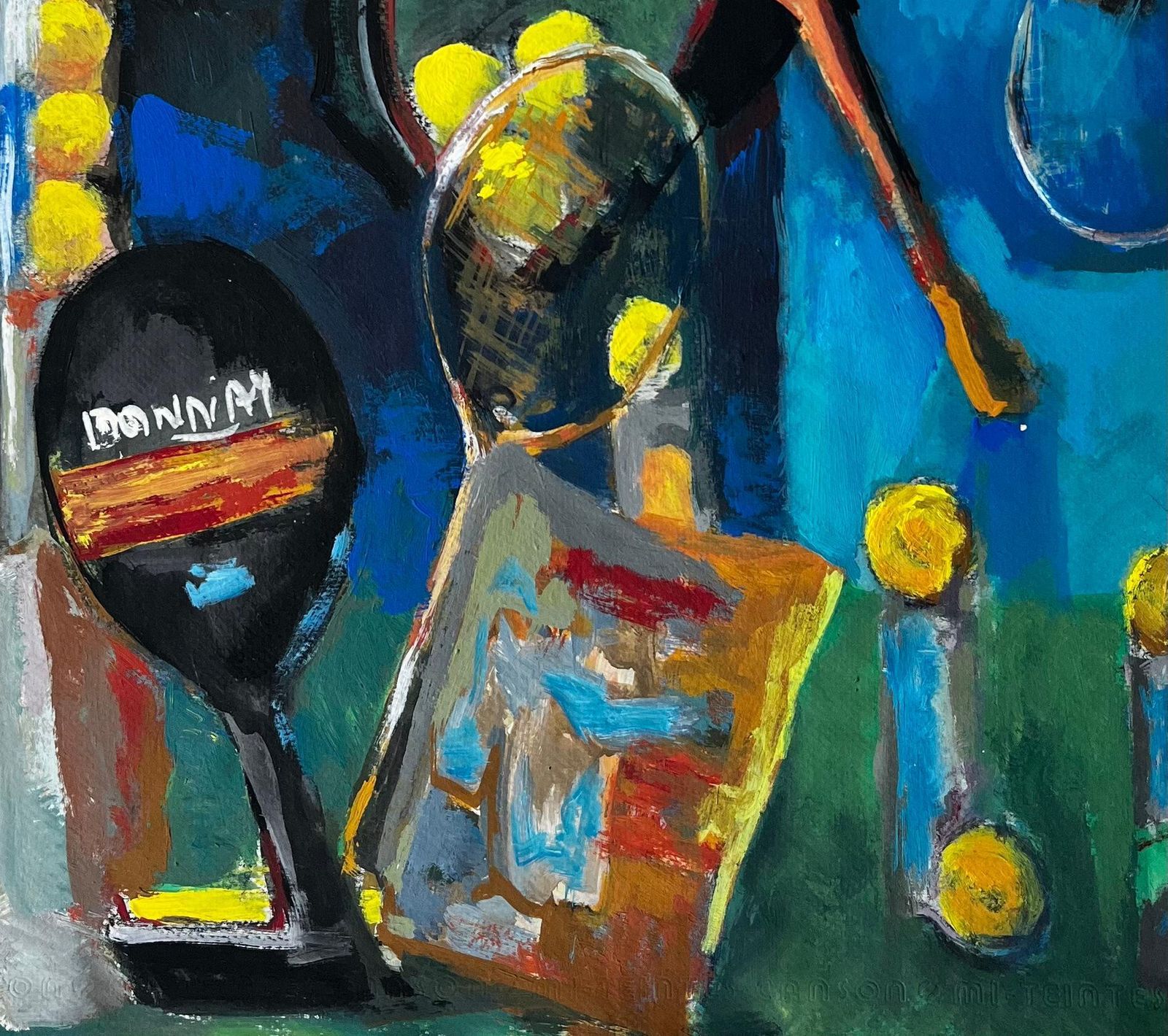 Guy Nicodfrench Modernist Still Life With Tennis Rackets Balls And Sporting Equipment photo vintage