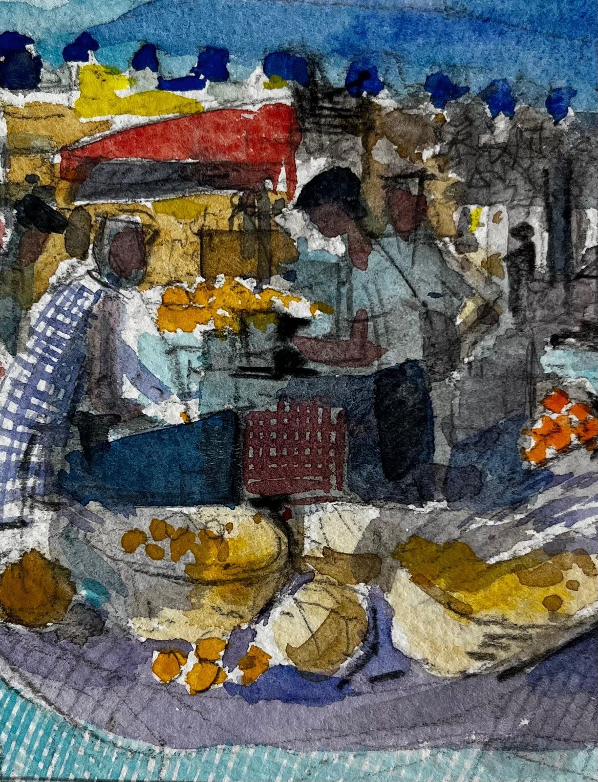 Pierre Neveuprovence Village Market Stall Scene Watercolour French Post Impressionist photo buy