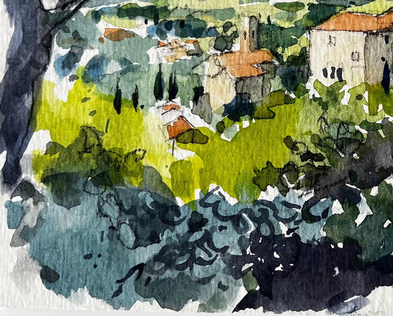 Pierre Neveuview Of Châteauneuf Landscape Provence Watercolour French Post Impressionist photo vinterior