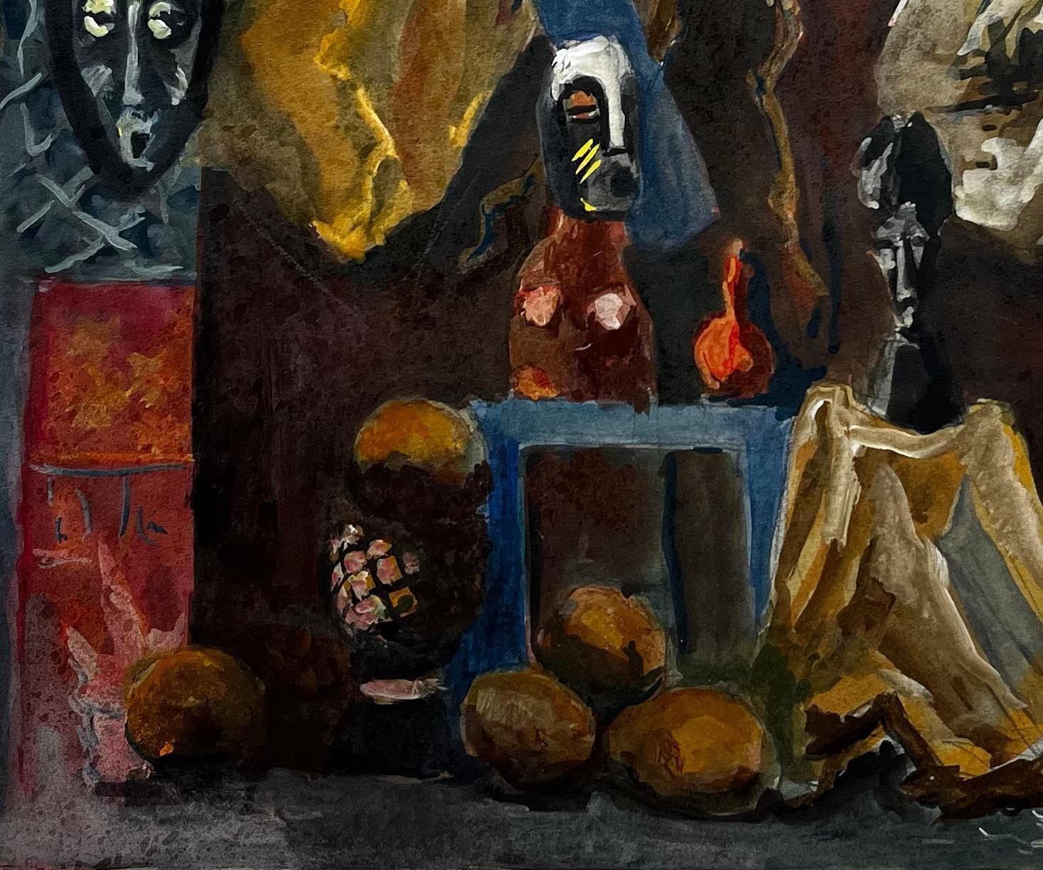 Guy Nicodfrench Modernist Still Life With African Masks And Sculptural Forms photo vinterior