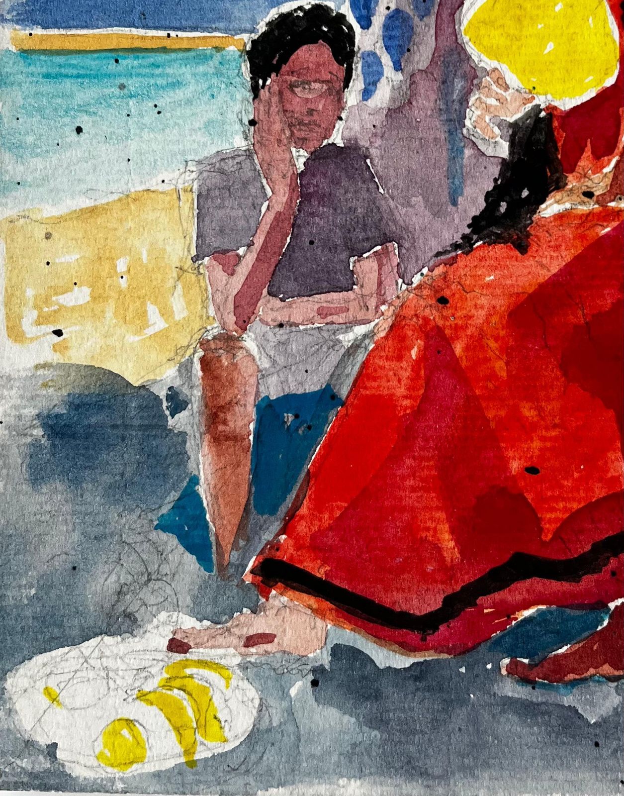 Pierre Neveuinterior Scene With Seated Figures Watercolour French Post Impressionist photo vinterior