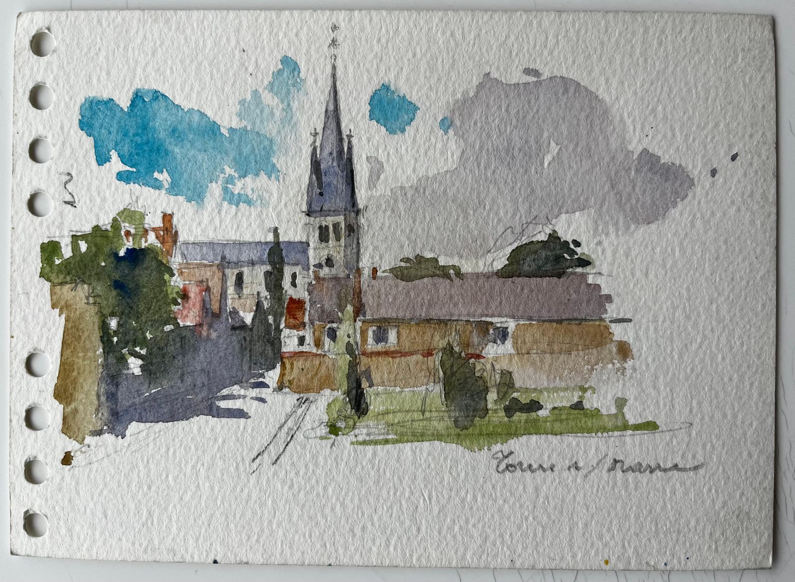 Pierre Neveuchurch Tower Village Street Scene Watercolour French Post Impressionist photo furniture