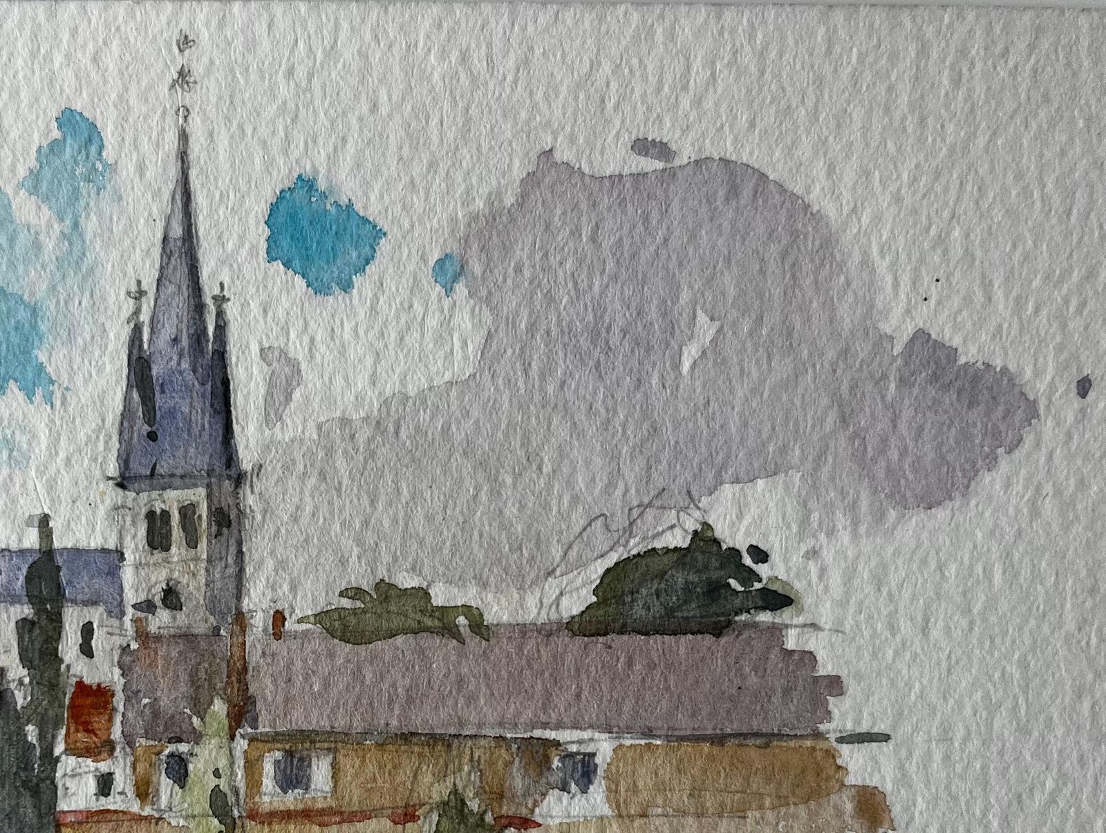 Pierre Neveuchurch Tower Village Street Scene Watercolour French Post Impressionist photo vinterior