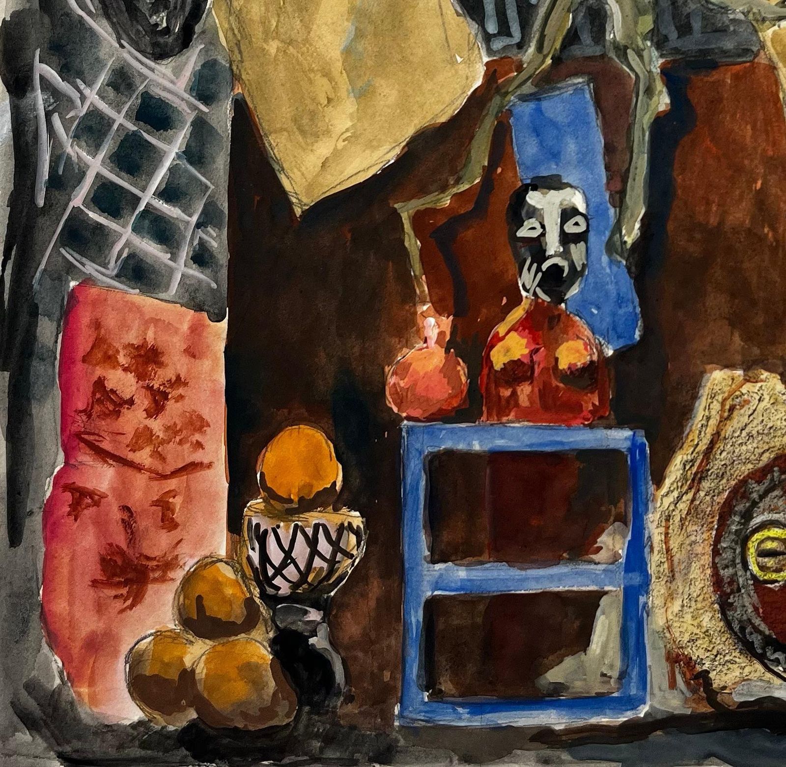Guy Nicodfrench Modernist Still Life With Masks Figures And Draped Fabrics photo 647.0
