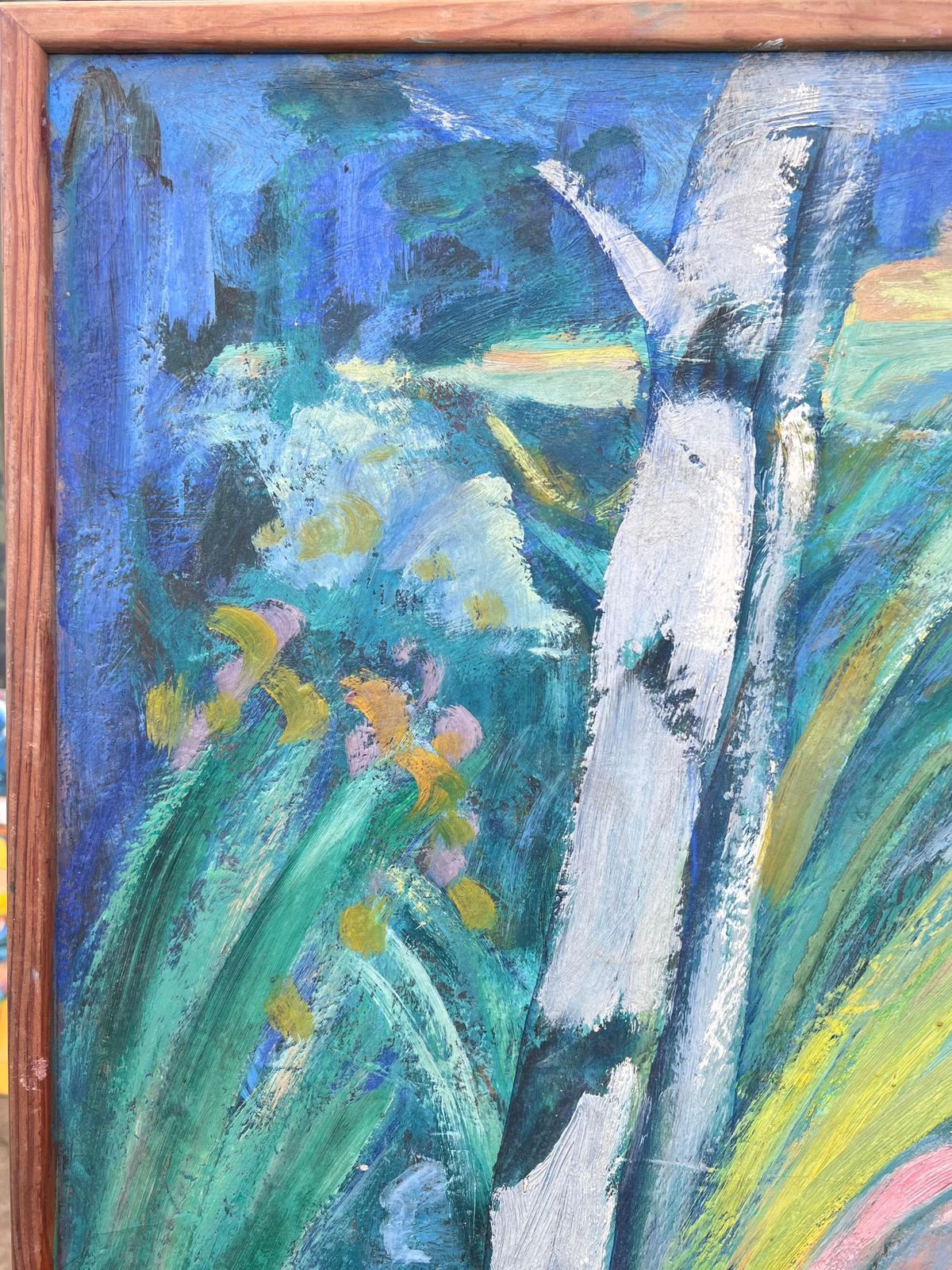 Huguette Baudrothuge Mid Century French Modernist Oil Painting Nude Woman In Lush Wooded Garden photo vintage