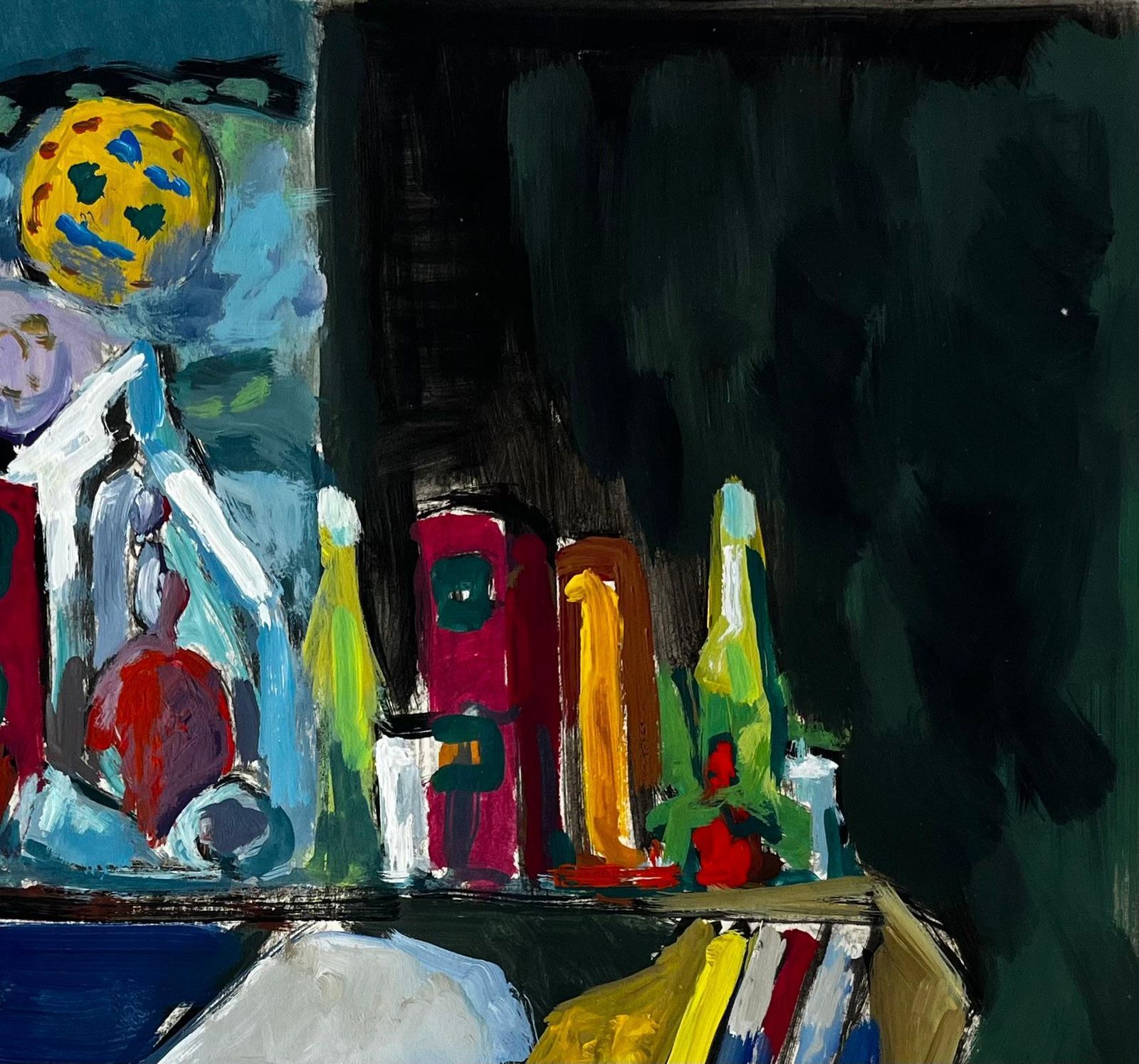 Guy Nicodmodernist Still Life With Books Bottles And Blue Interior French Gouache photo Art