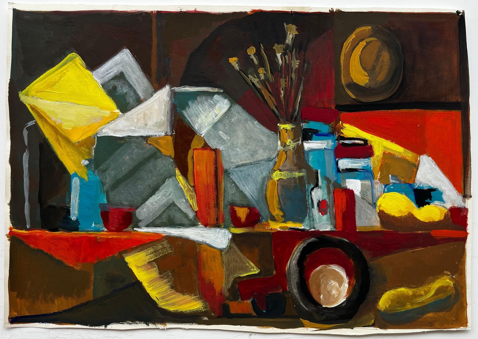 Guy Nicodfrench Modernist Abstract Still Life With Bottles Fruit And Yellow Shapes photo furniture