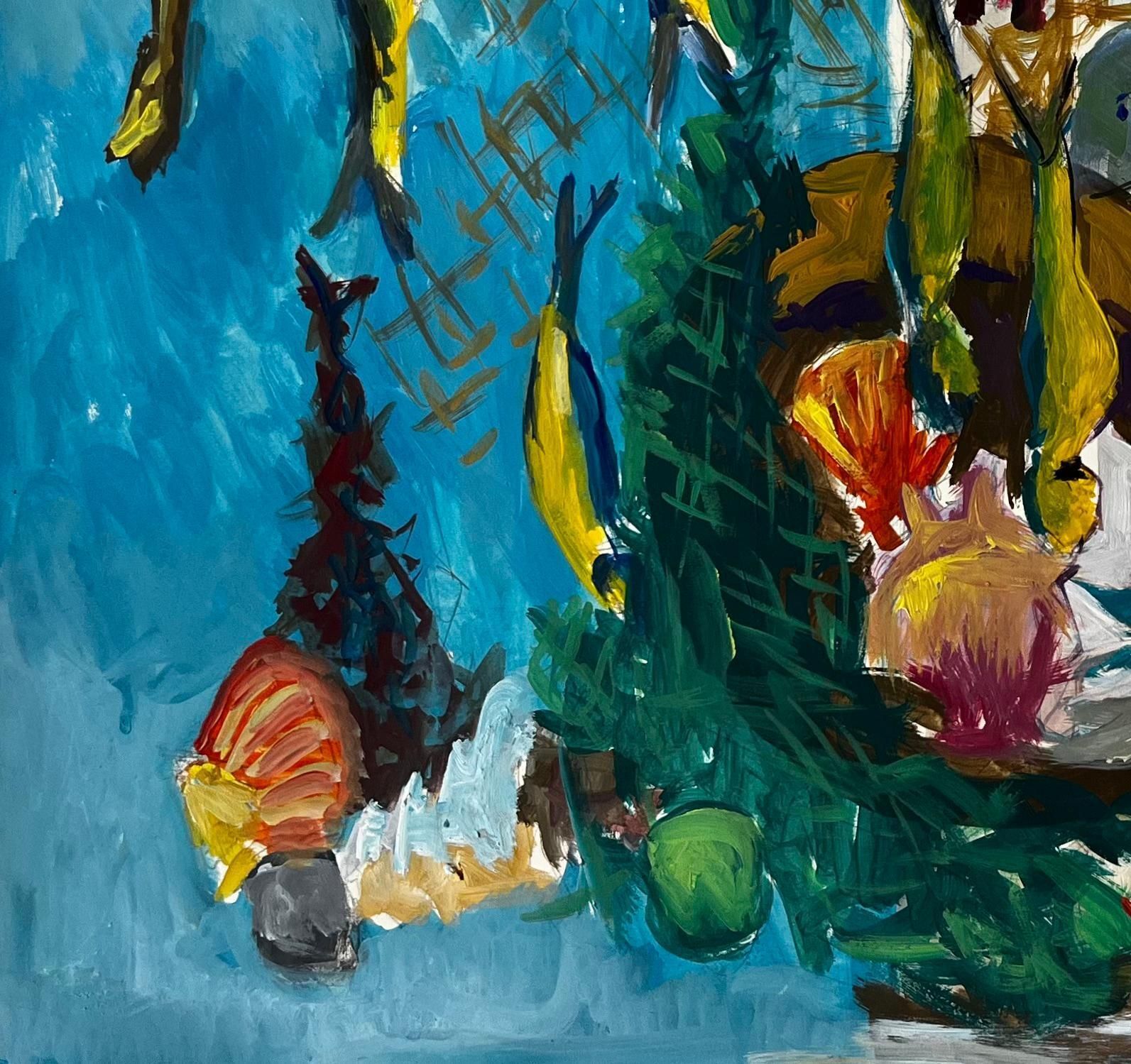 Guy Nicodstill Life With Fish Shells And Fishing Net French Modernist Gouache photo Art