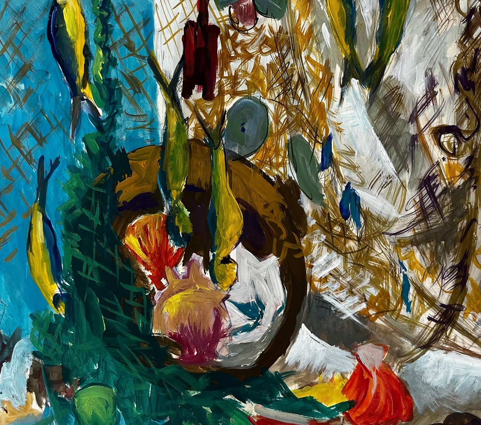 Guy Nicodstill Life With Fish Shells And Fishing Net French Modernist Gouache photo buy