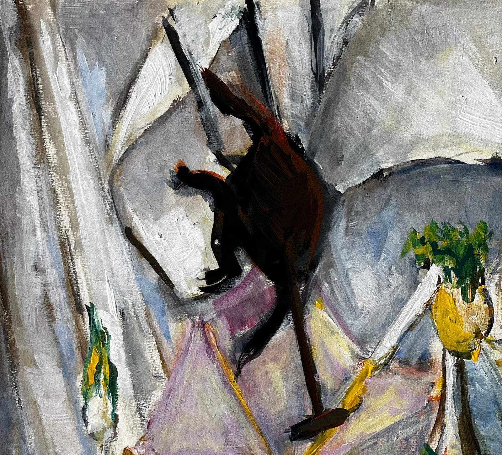 Guy Nicodstill Life With White Drapery Jugs And Green Accents French Modernist Gouache photo vinterior