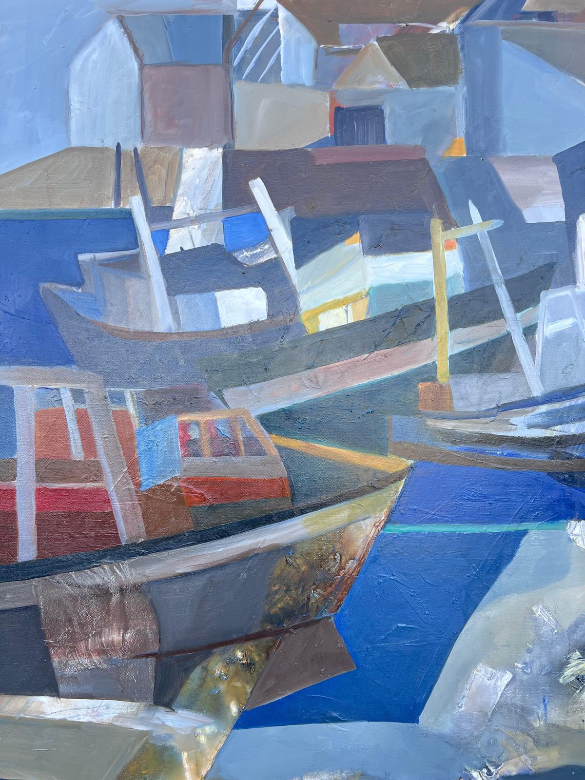 Jacqueline Verdet (1931 2023)huge French Contemporary Modernist Abstract Oil Painting Boats In Harbor photo 2137.0