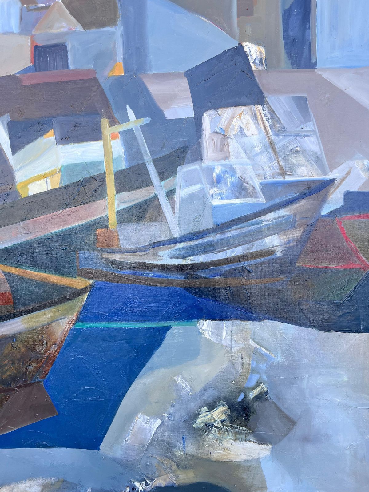 Jacqueline Verdet (1931 2023)huge French Contemporary Modernist Abstract Oil Painting Boats In Harbor photo vinterior