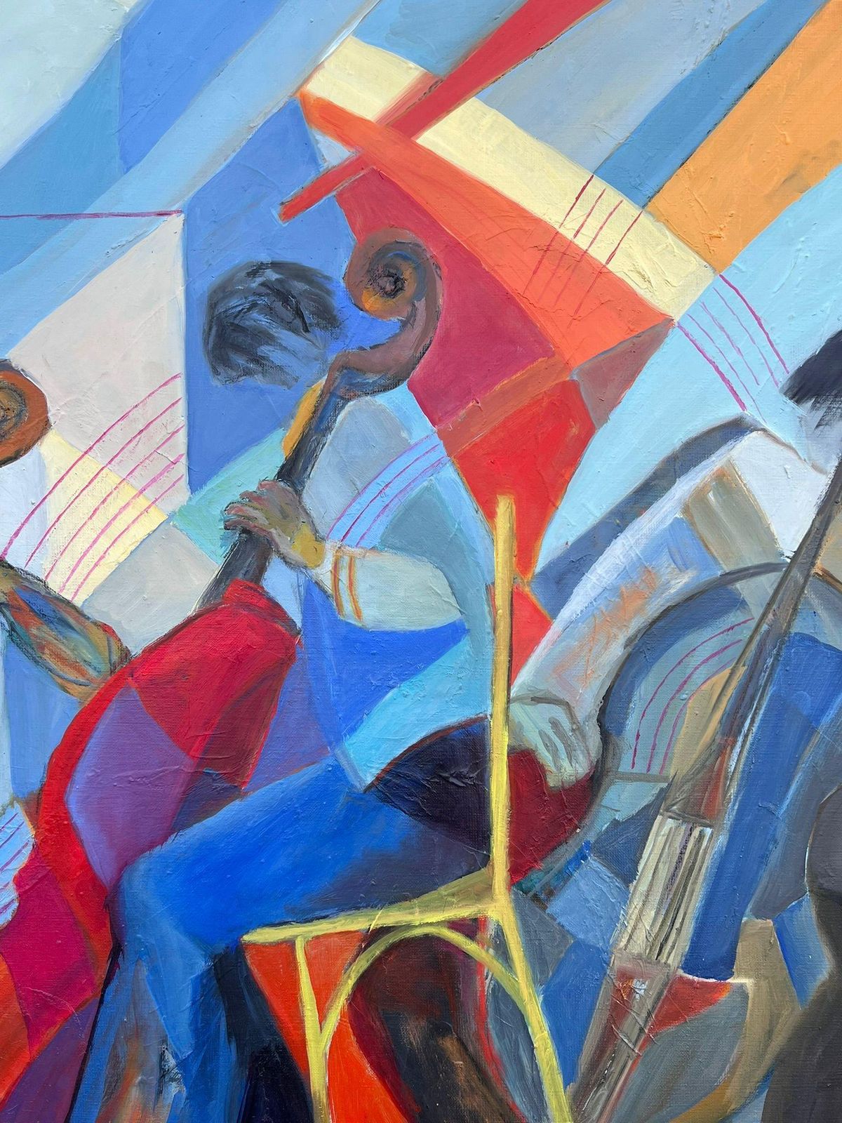 Jacqueline Verdet (1931 2023)huge French Contemporary Modernist Abstract Oil Painting Musicians Double Bass photo furniture