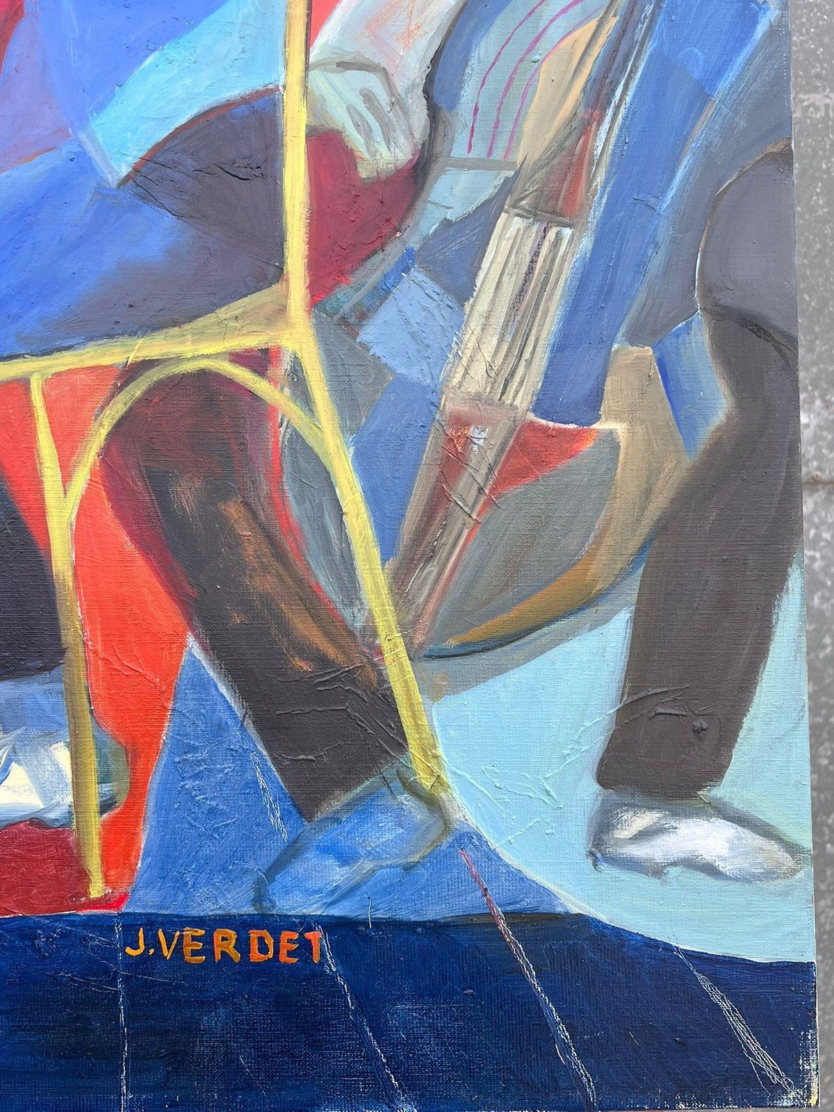 Jacqueline Verdet (1931 2023)huge French Contemporary Modernist Abstract Oil Painting Musicians Double Bass photo vintage