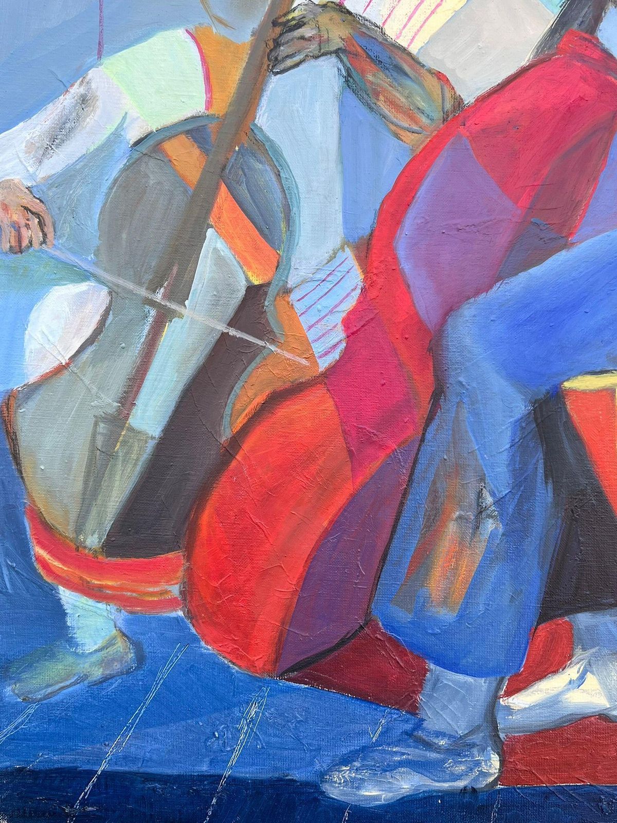 photo for sale Jacqueline Verdet (1931 2023)huge French Contemporary Modernist Abstract Oil Painting Musicians Double Bass