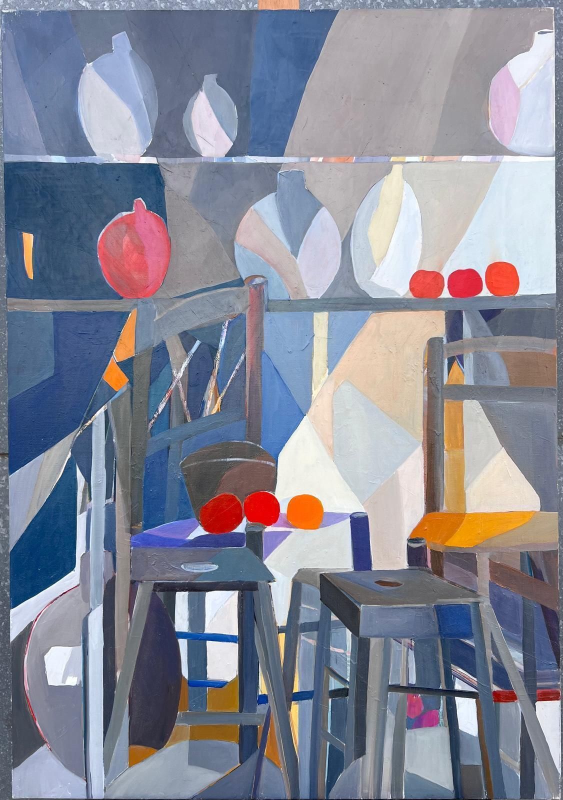 Jacqueline Verdet (1931 2023)huge French Contemporary Modernist Abstract Oil Painting Cafe Chairs Bistro photo furniture