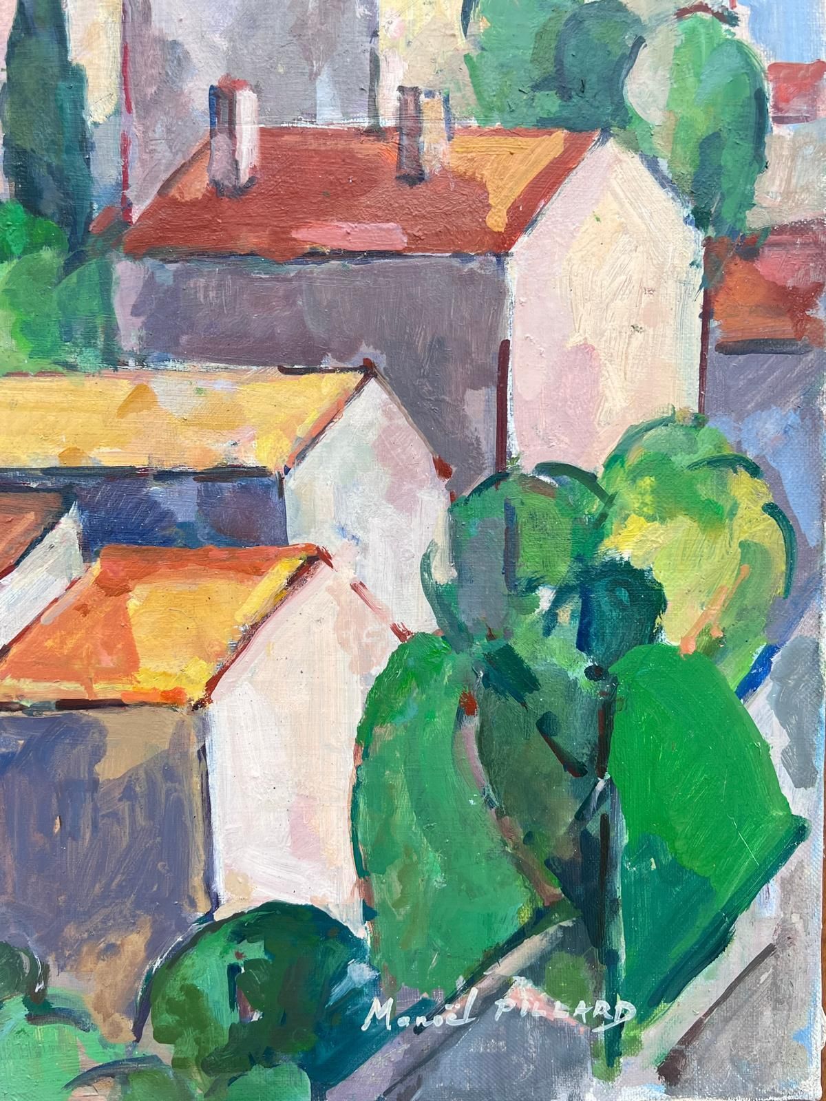 Mid Century Frenchprovencal Hill Top Perched Village Cubist Signed 1950's French Oil Painting photo Art