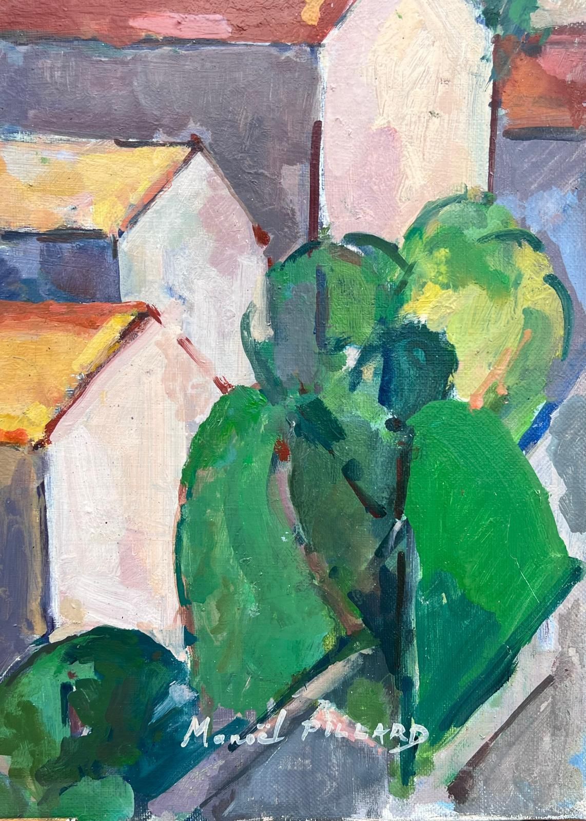 Mid Century Frenchprovencal Hill Top Perched Village Cubist Signed 1950's French Oil Painting photo vinterior