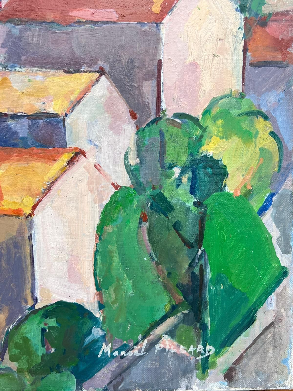 Mid Century Frenchprovencal Hill Top Perched Village Cubist Signed 1950's French Oil Painting photo vintage