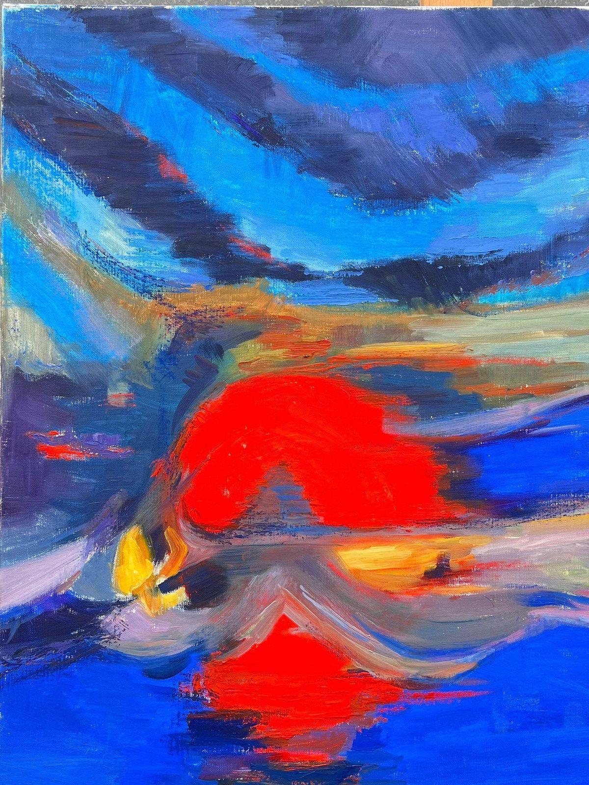Evelyne Picardhuge French Contemporary Abstract Composition Painting Red Sunset Blue Skies photo for sale