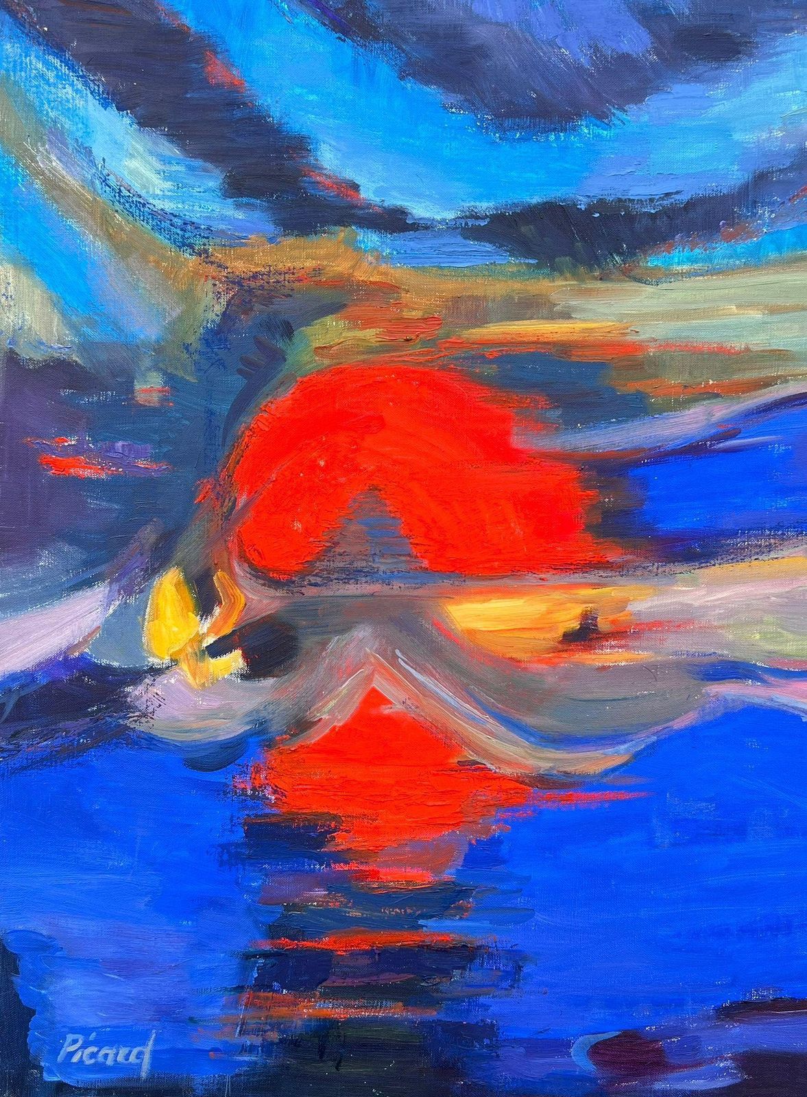 Evelyne Picardhuge French Contemporary Abstract Composition Painting Red Sunset Blue Skies photo Art