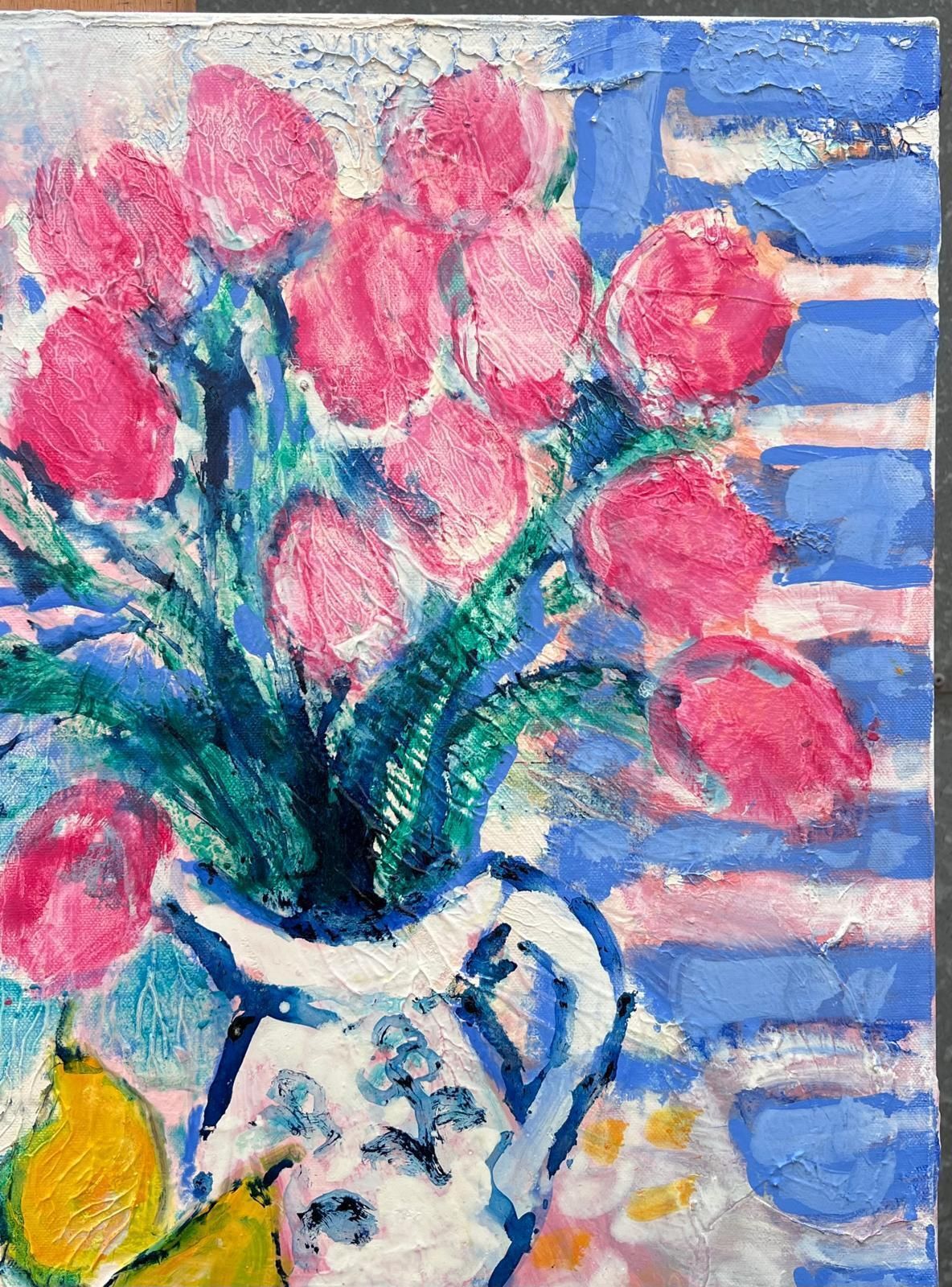 French Modernisttulips & Lemons In Sunny Window Mediterranean Sea Signed French Oil Painting photo buy