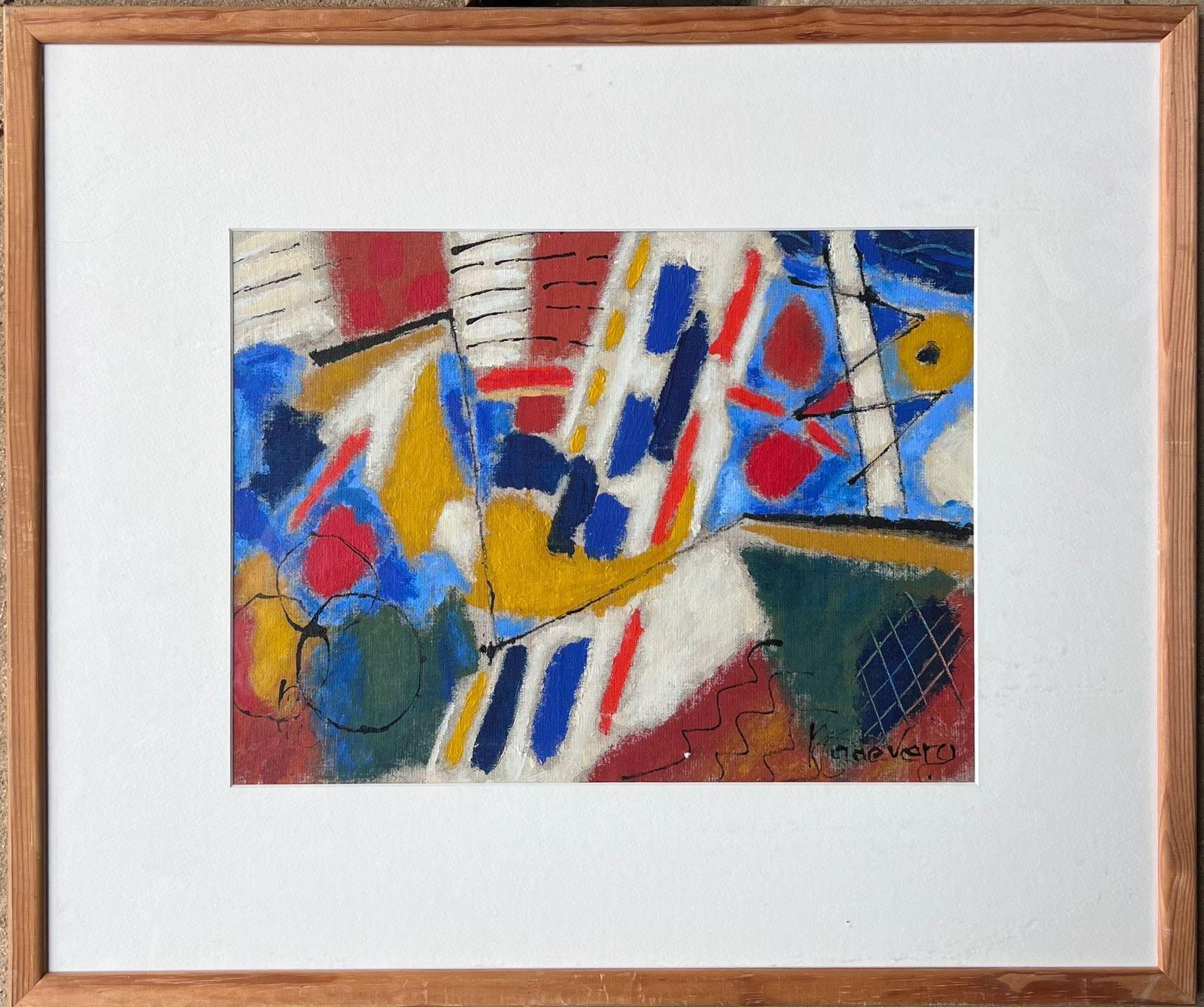 French Contemporarybright French Modernist Cubist Signed Oil Painting Shapes And Form photo furniture