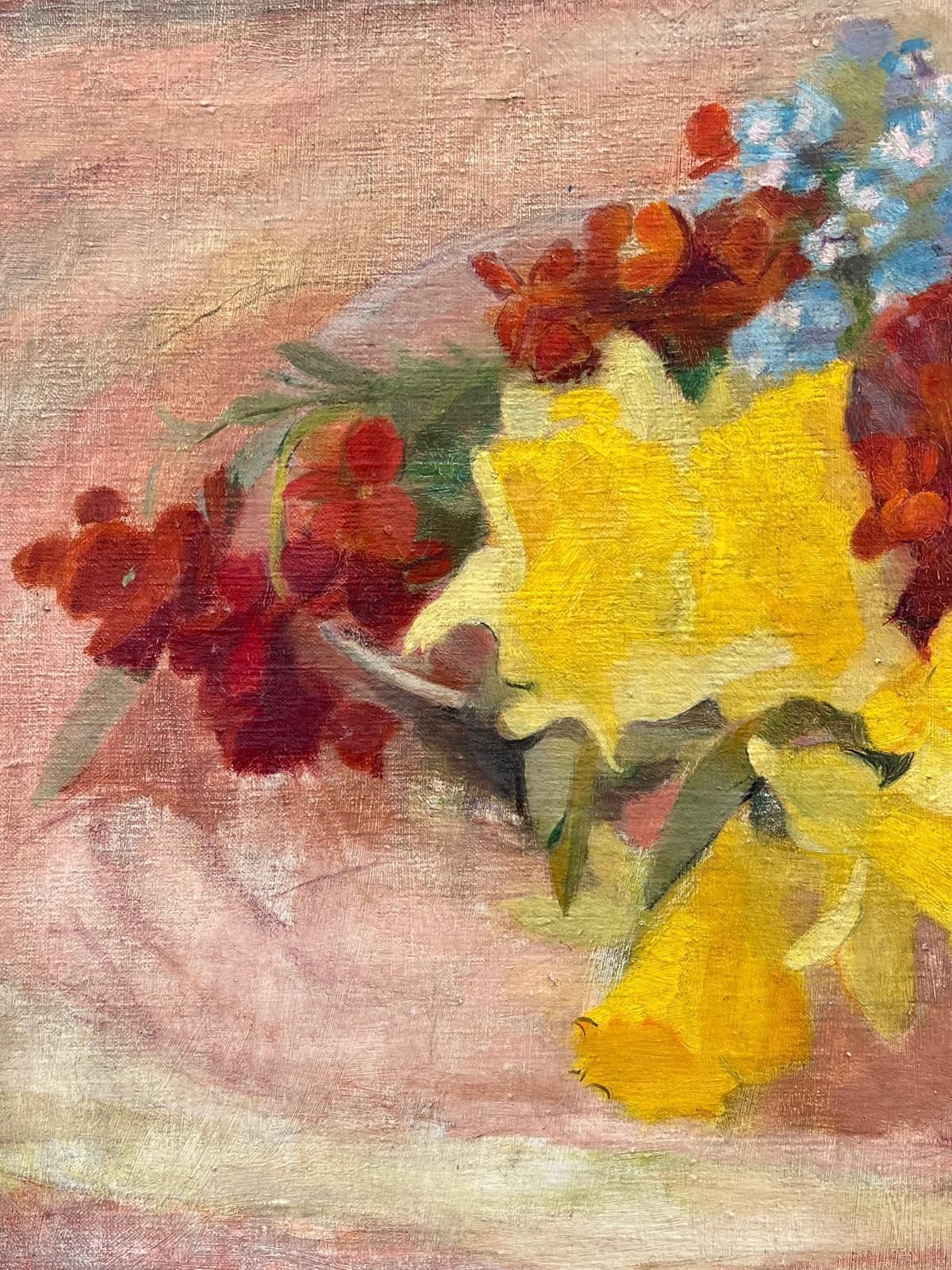 photo furniture Simone Perraultbeautiful Vintage French Oil Painting Still Life Flowers On Table Top, Large Oil