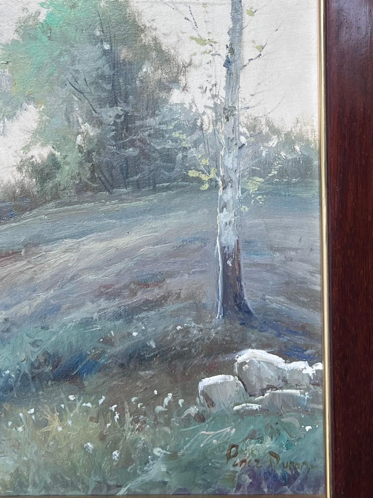 Antique Frenchshepherd & Sheep Misty French Landscape Rural Country Lane Signed Oil Painting photo Art
