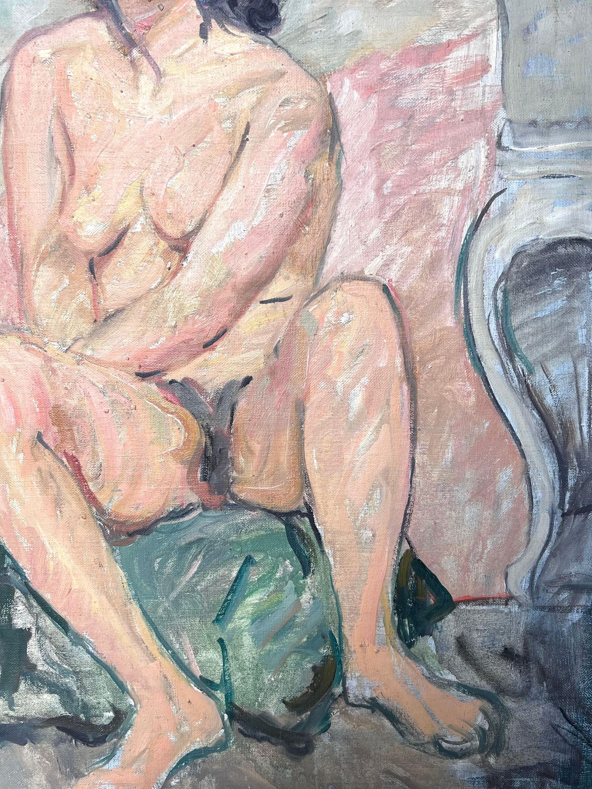 Suzanne Dinkesfull Body Nude Female Study Posed On Stall French Mid Century Painting1950's photo for sale