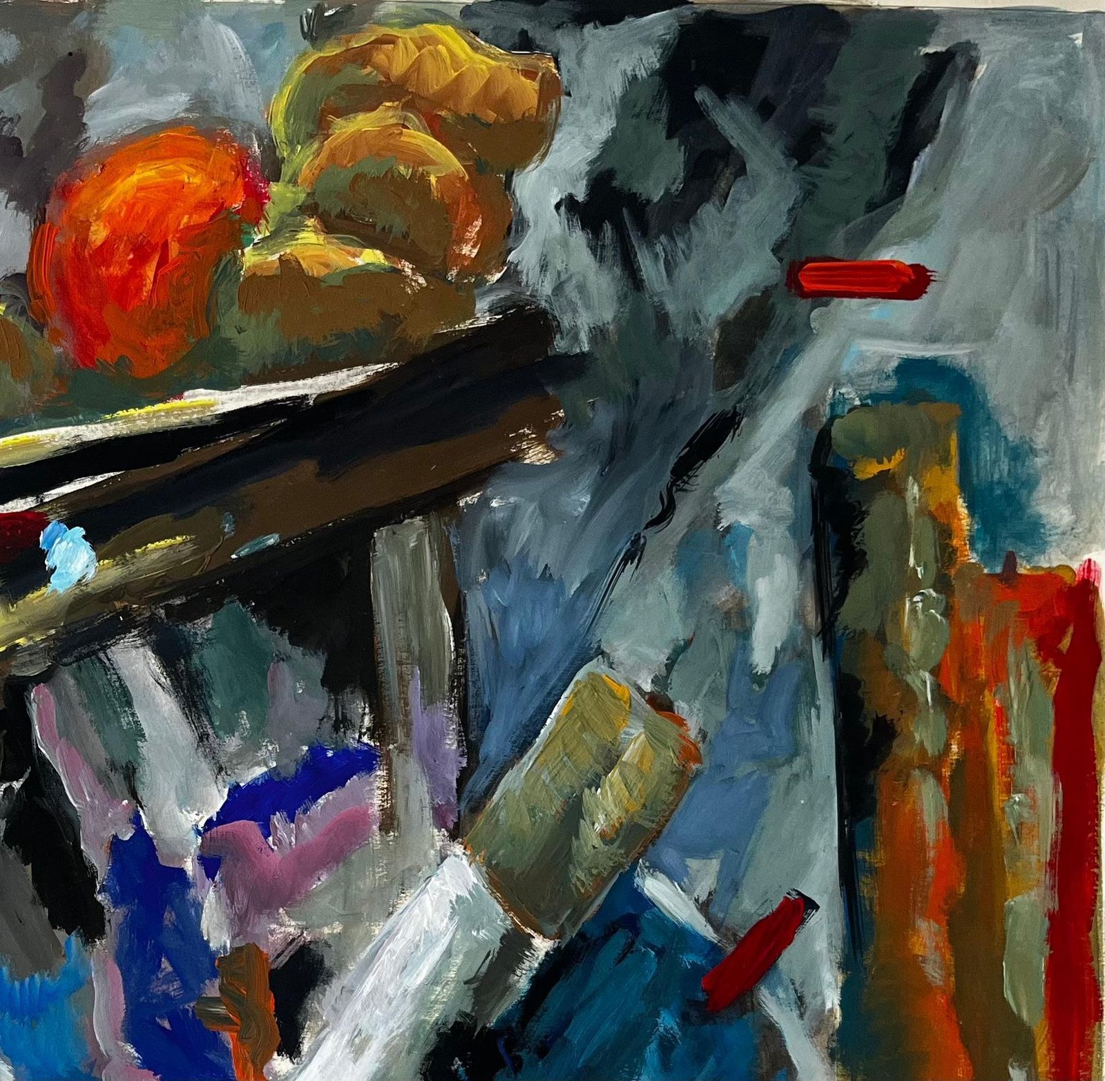 Guy Nicodabstract Still Life With Fruit And Artist’s Tools French Modern Gouache Painting photo Art