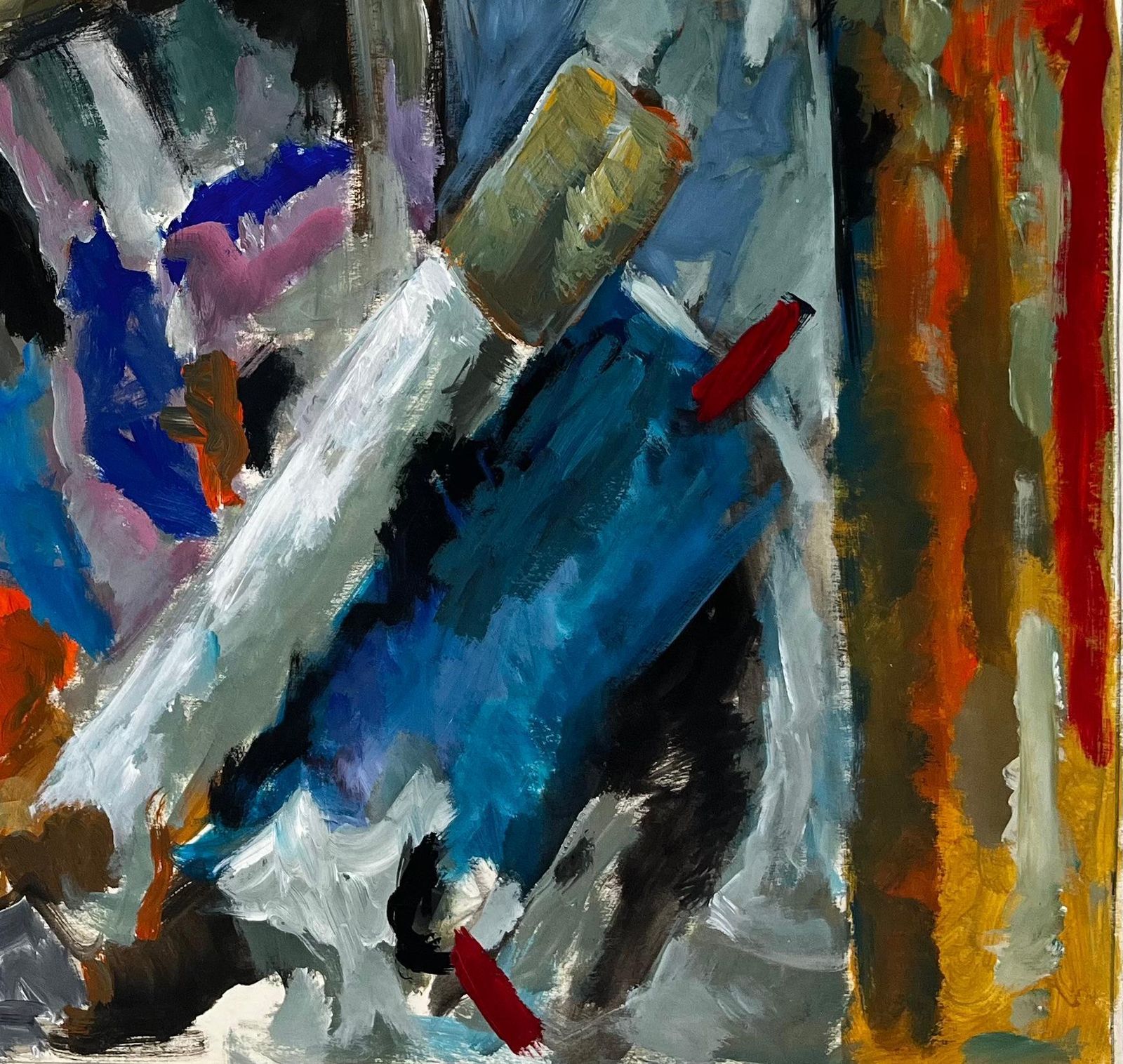 Guy Nicodabstract Still Life With Fruit And Artist’s Tools French Modern Gouache Painting photo 728.0